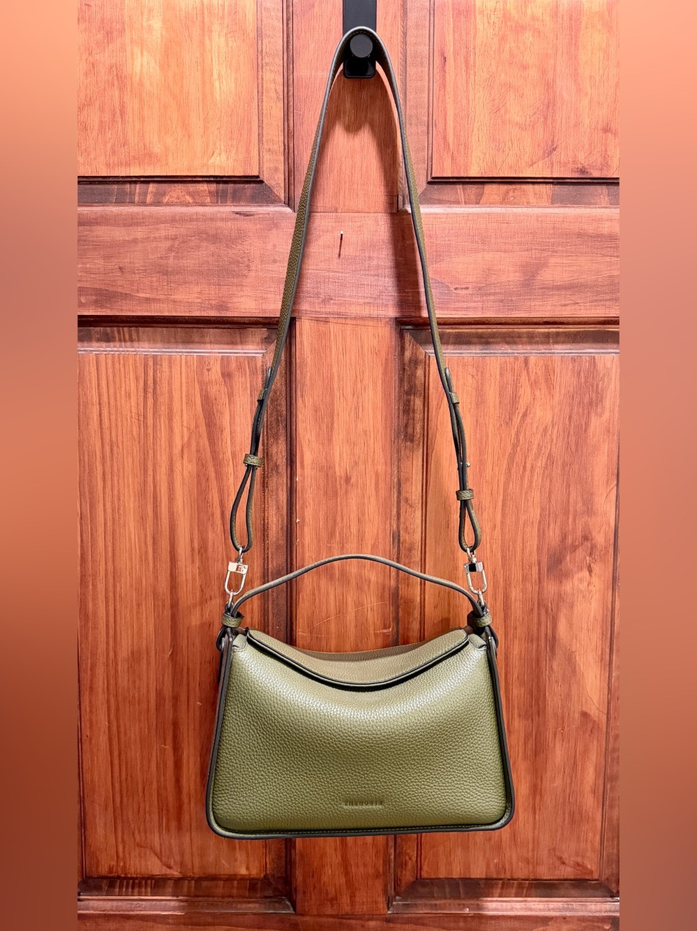 The Horse Olive Green Pebbled Leather Shoulder Bag with Top Handle